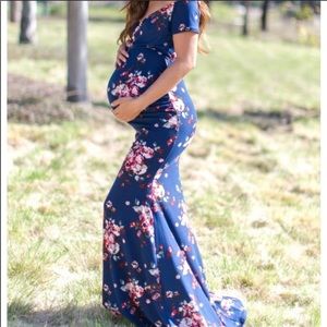 Navy floral off shoulder maternity gown size medium
